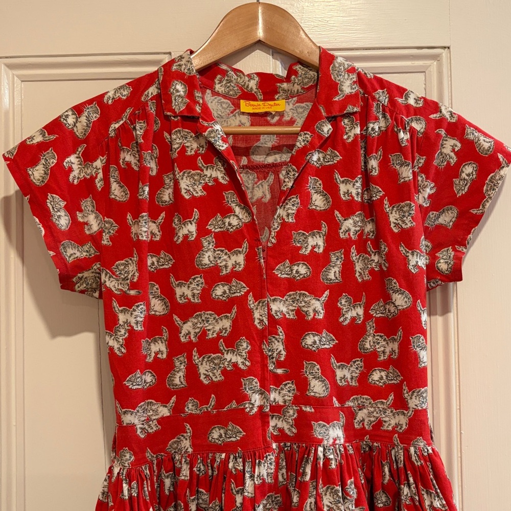 Bernie Dexter Red Dress with Cat Print - Picture 7 of 9
